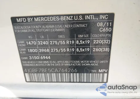 2012 Mercedes-Benz Gl 450 4Matic z USA, uszkodzony, nr VIN 4JGBF7BE5CA764266
